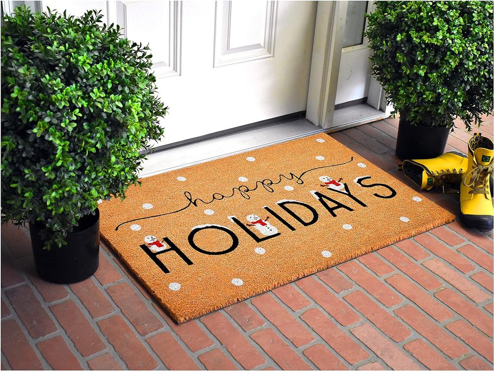 natural coir happy holidays outdoor door mat 24x36