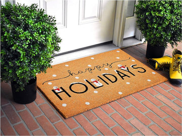 natural coir happy holidays outdoor door mat 24x36