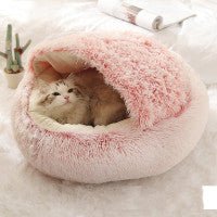 Round Plush Calming Dog & Cat Bed – Warm Soft Pet Cave - PrimeFlow