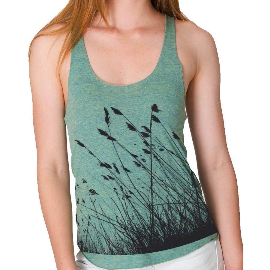 Green tank top with black silhouette design